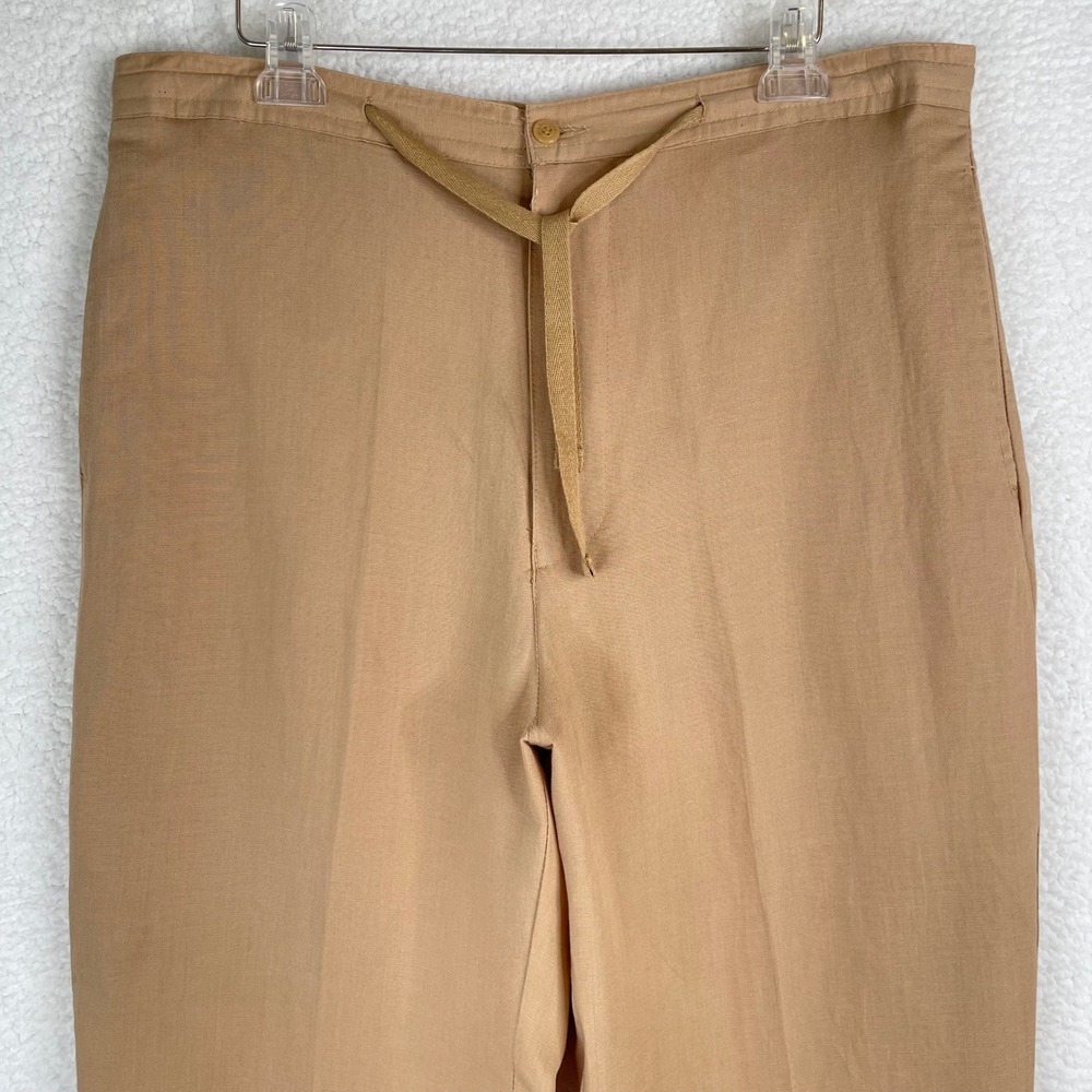 Linea Uomo Mens Tan Linen Blend Drawstring Trousers Pants 38x30 Khaki Summer